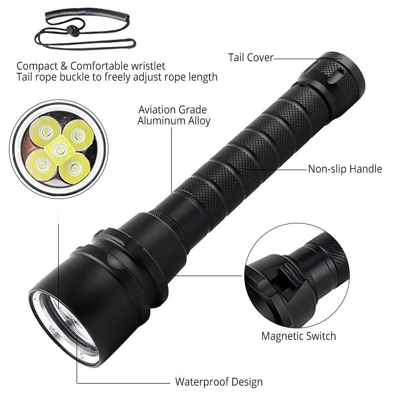 500M Diving Flashlight Torch 5LED UnderWater Depth Scuba Diving Torch US