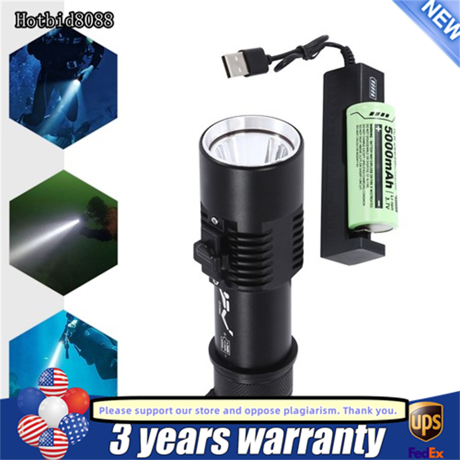 Professional Diving Light LED Waterproof Dive Scuba Lamp Underwater Flashlight