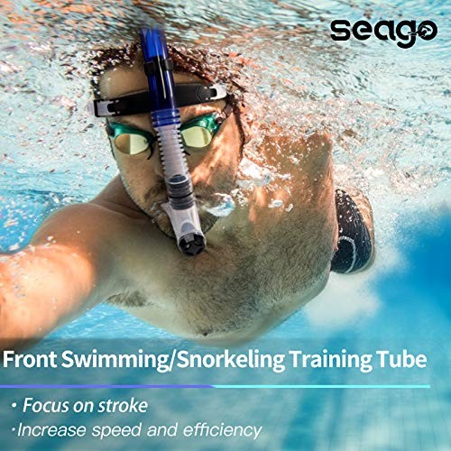 Swim Snorkel for Lap Swimming, Dry Top Front Swimmer Gear for Adult Blue