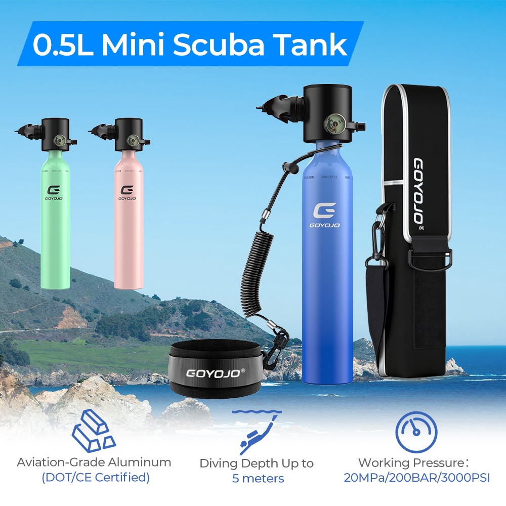 0.5L Mini Scuba Tank Refillable Portable Air Kit for Snorkeling Diving 5-10min