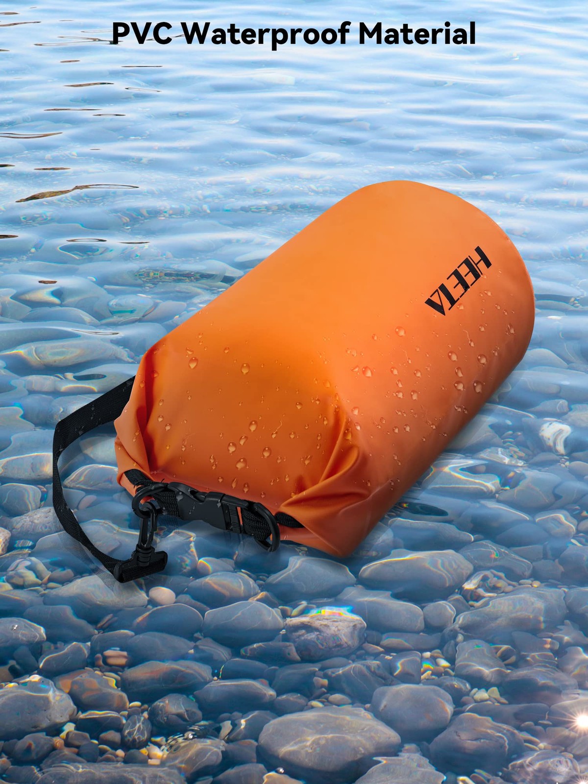 HEETA Waterproof Dry Bag for Women Men, Roll Top Lightweight 10L, Orange