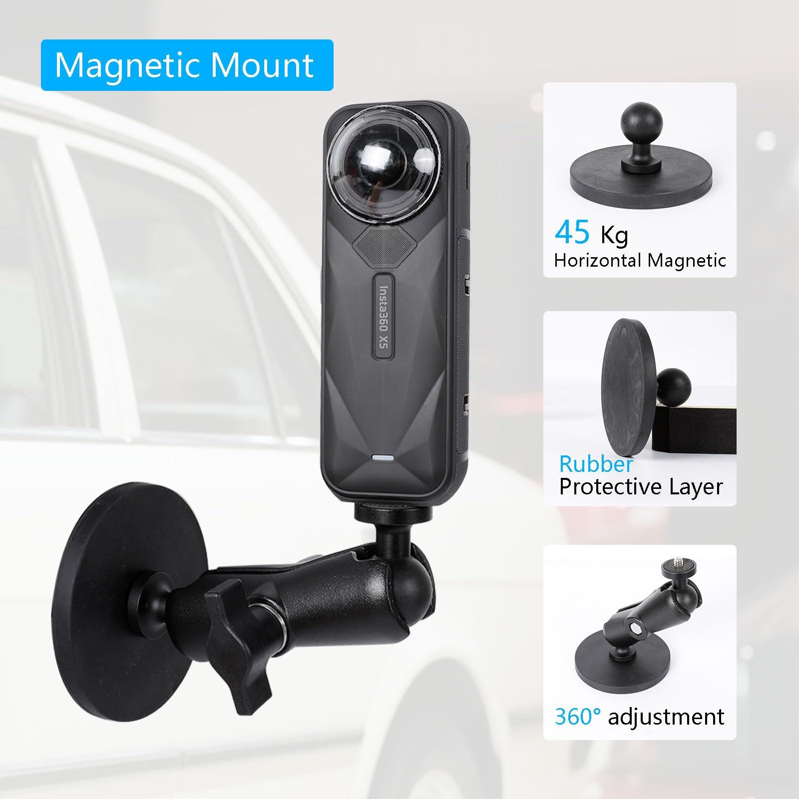 xik 2 in 1 Suction Cup and Magnetic Camera Mount Stand Kit for Small, Black
