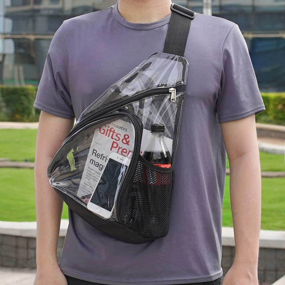 Clear PVC Sling Bag – Stadium Approved Shoulder Crossbody Large, Black