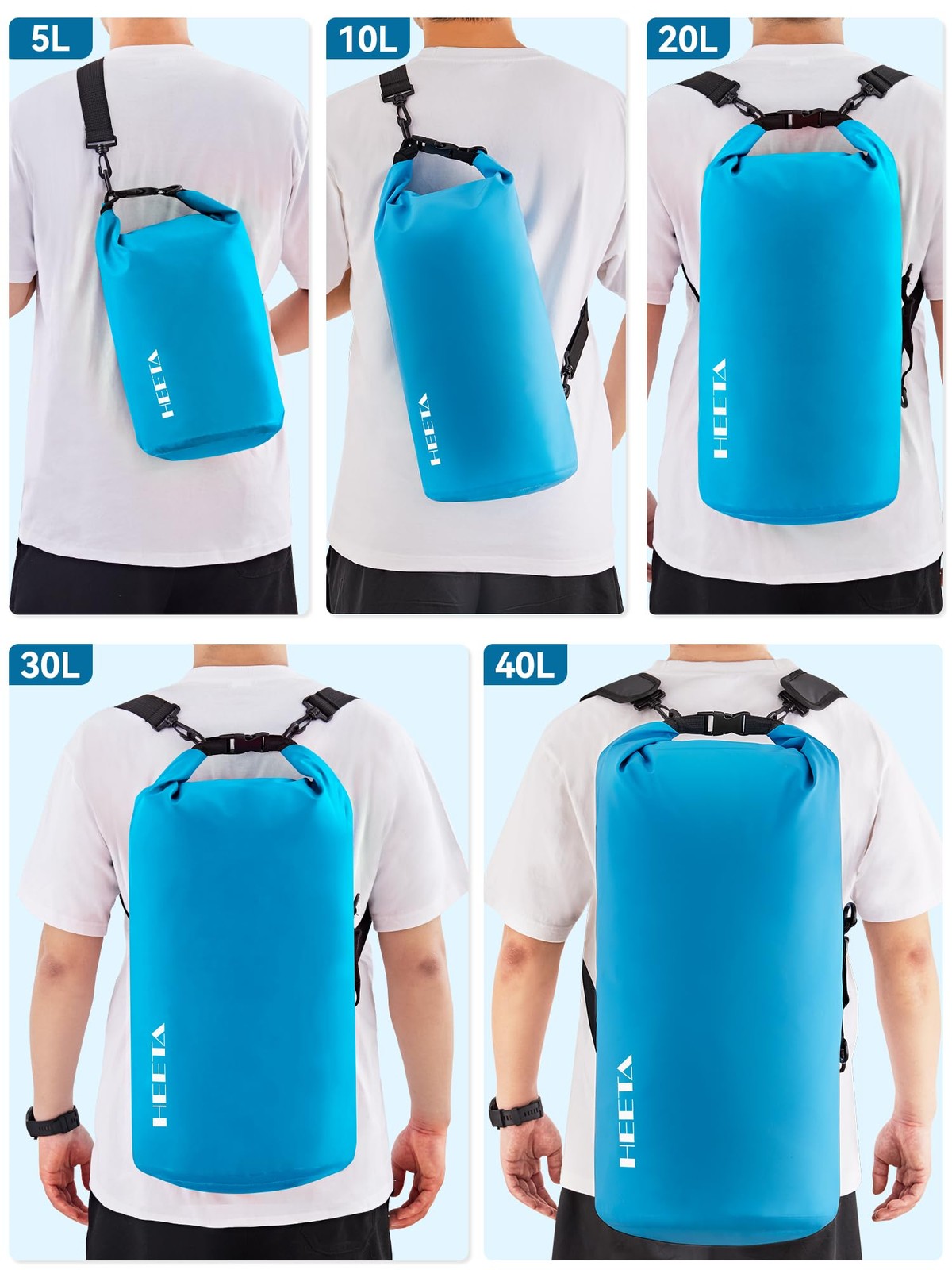 HEETA Waterproof Dry Bag for Women Men, Roll Top Lightweight 20L, Blue
