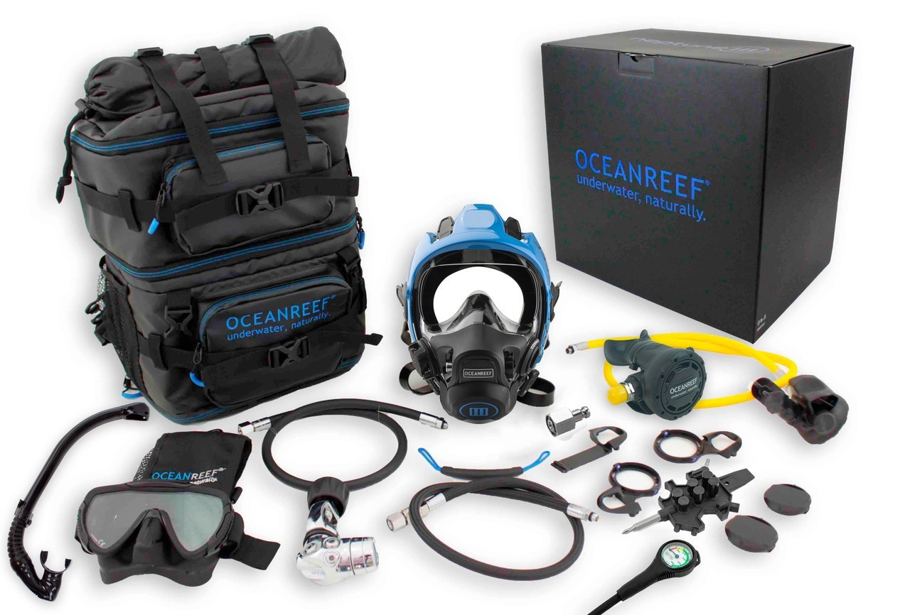 Ocean Reef Neptune III Divers Full Face Diving Mask Small/Medium Blue Package