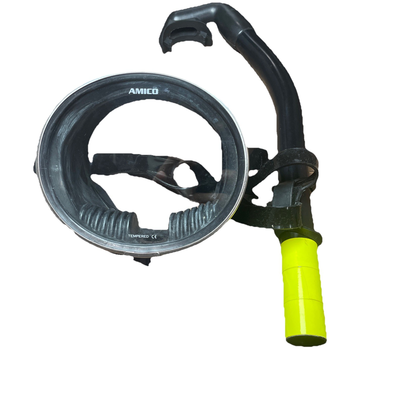 Amico Snorkel Mask Set Tempered Glass Single Lens Black Yellow Diving Snorkeling