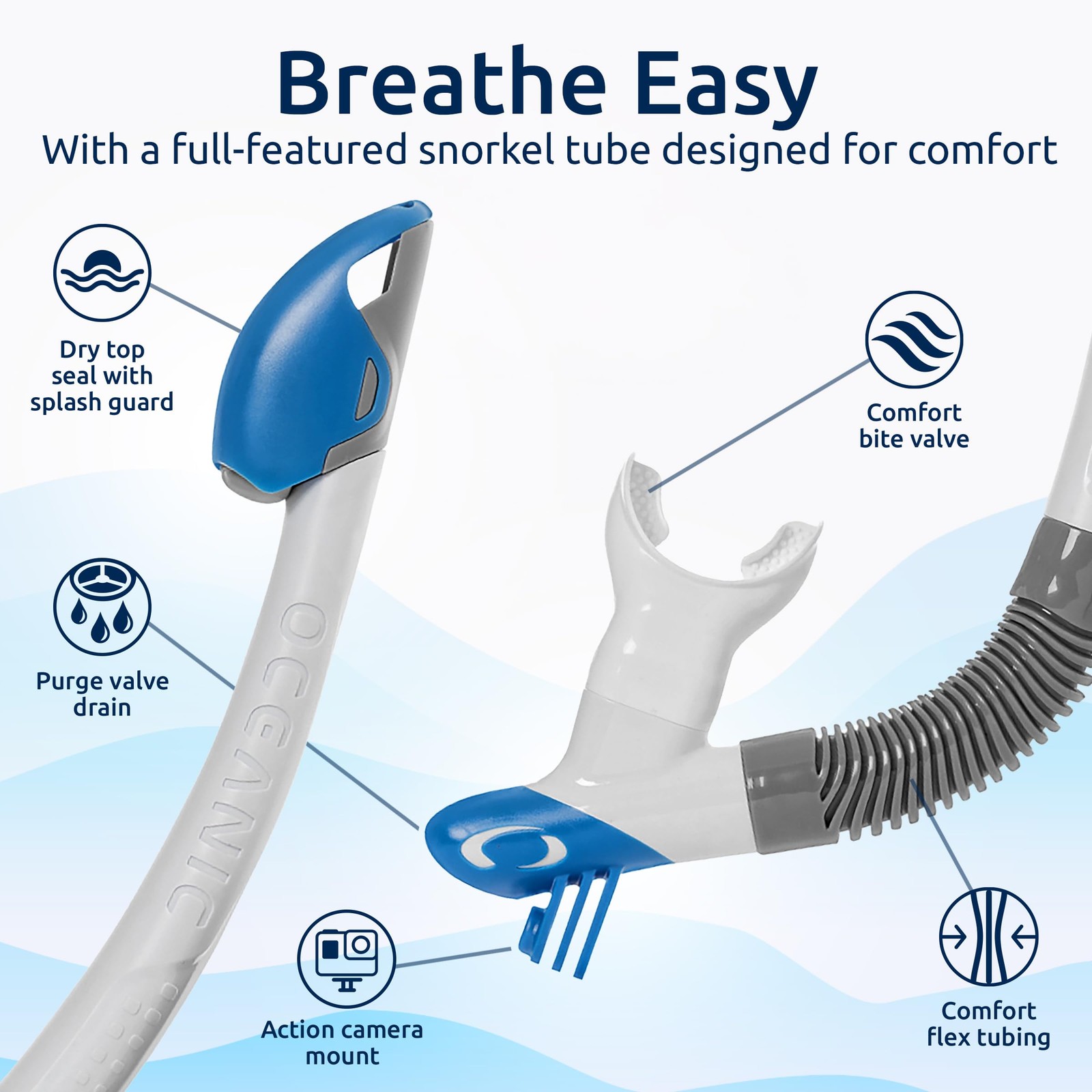 Oceanic Snorkel Set For Gear For Panoramic Wide View Tempered Glass Scuba