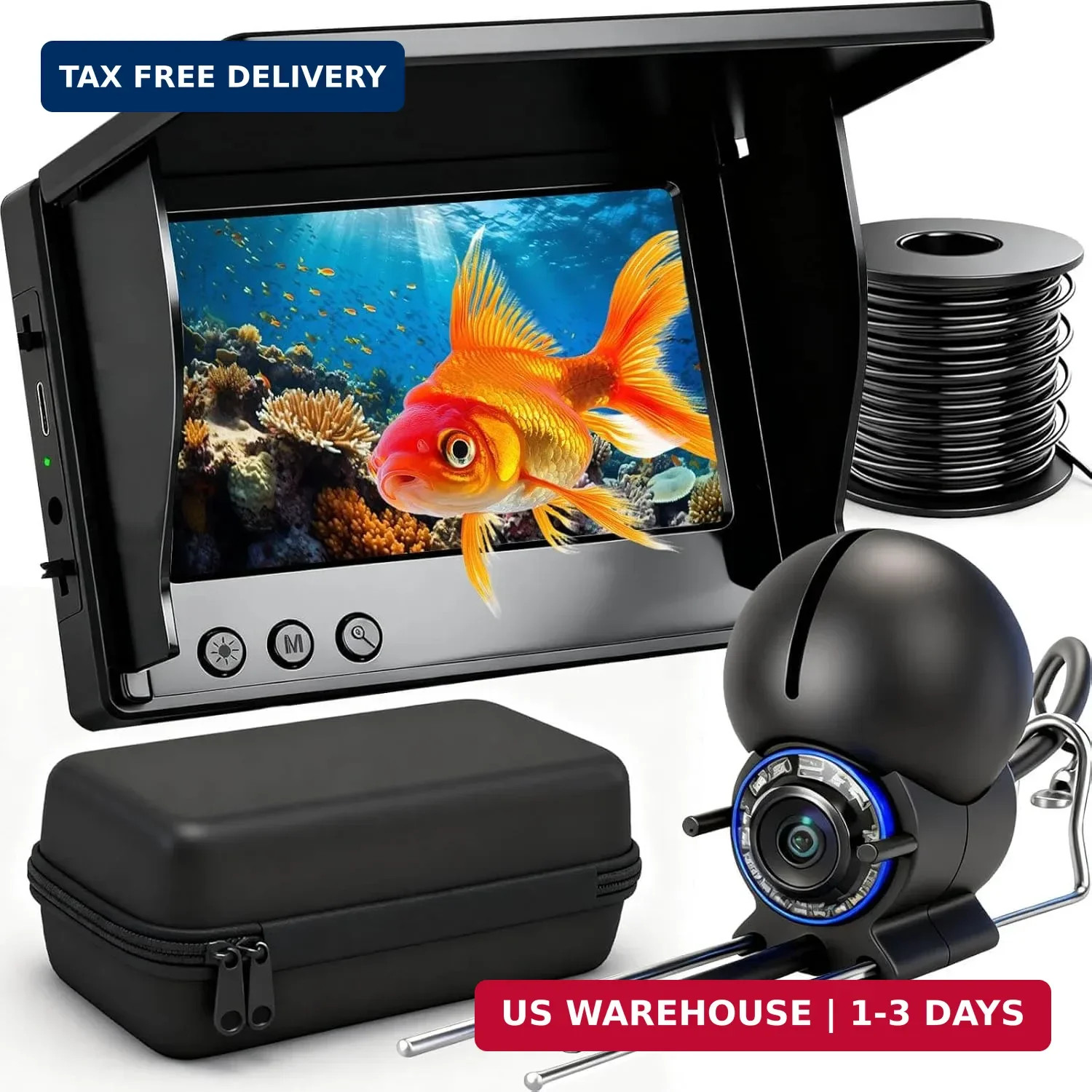 Fishing Camera, 220° Ultra-Wide 1080P HD Underwater Fishing Camera with 4.3″ LCD