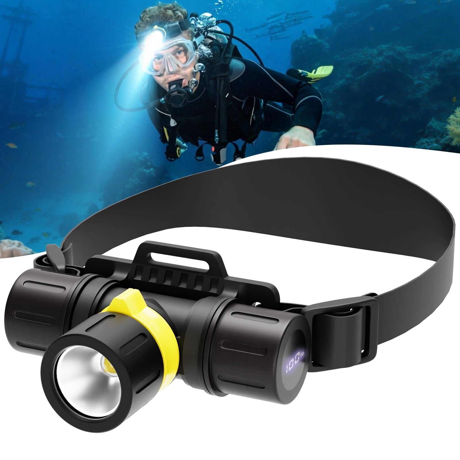 XHP70 3000LM Diving Flashlight, IPX8 Waterproof Rechargeable Dive Torch with …