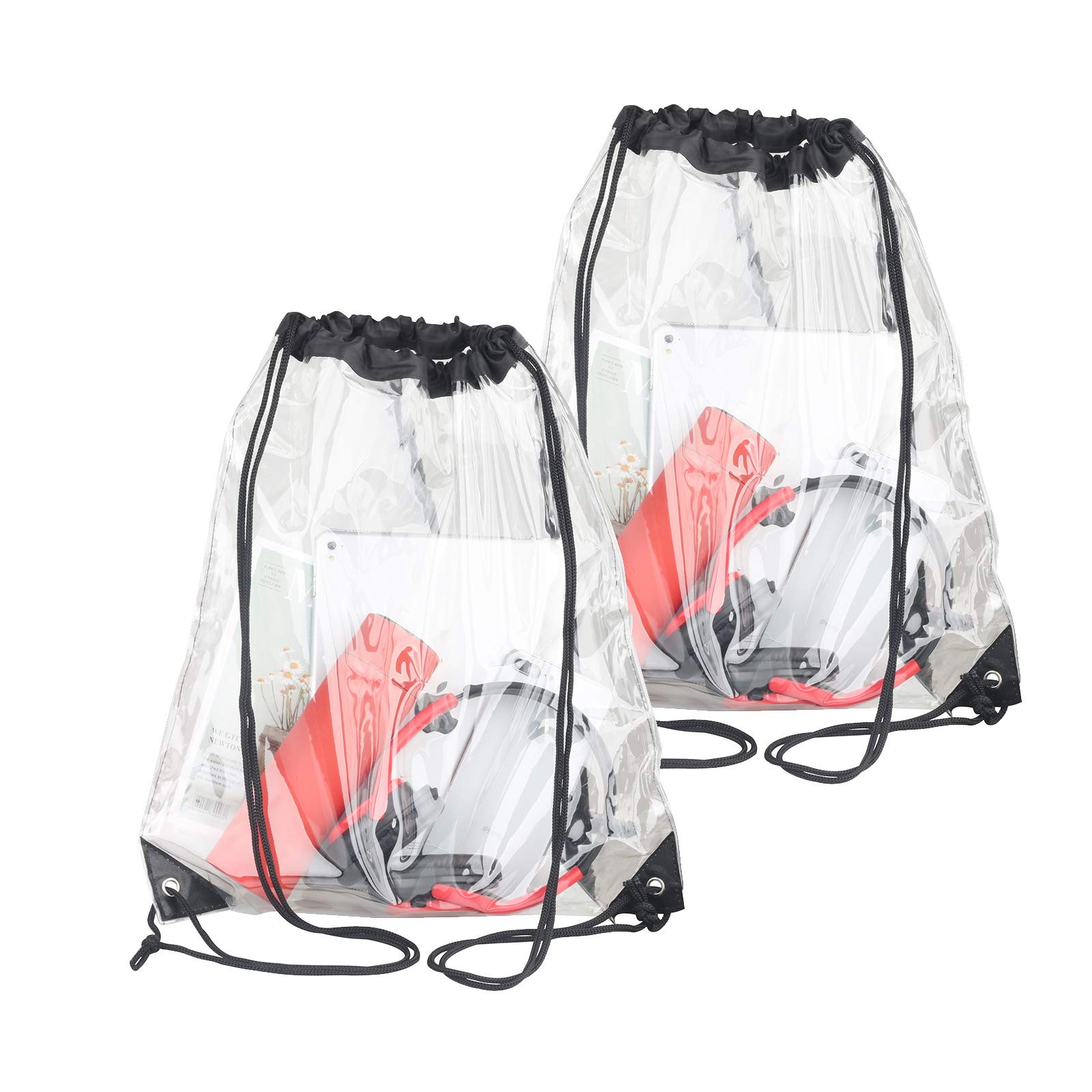 HAOGUAGUA 2 Pieces Clear Drawstring Bags, Waterproof Small Large,