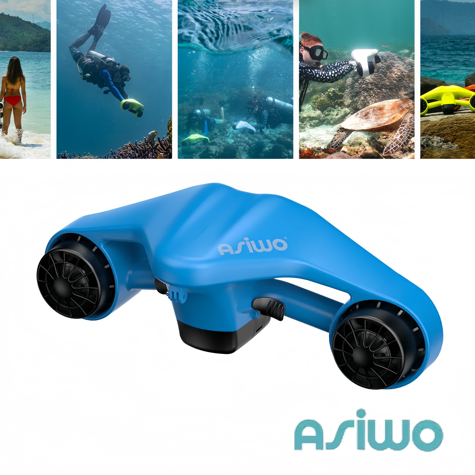 Asiwo Underwater Thruster Ocean Thruster with Action Camera Bracket Blue NEW