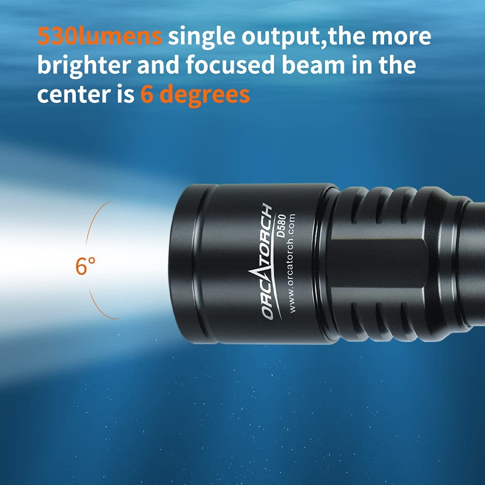 D580 Scuba Dive Light, Max 530 Lumens Underwater Flashlight with 6 Degrees Na…