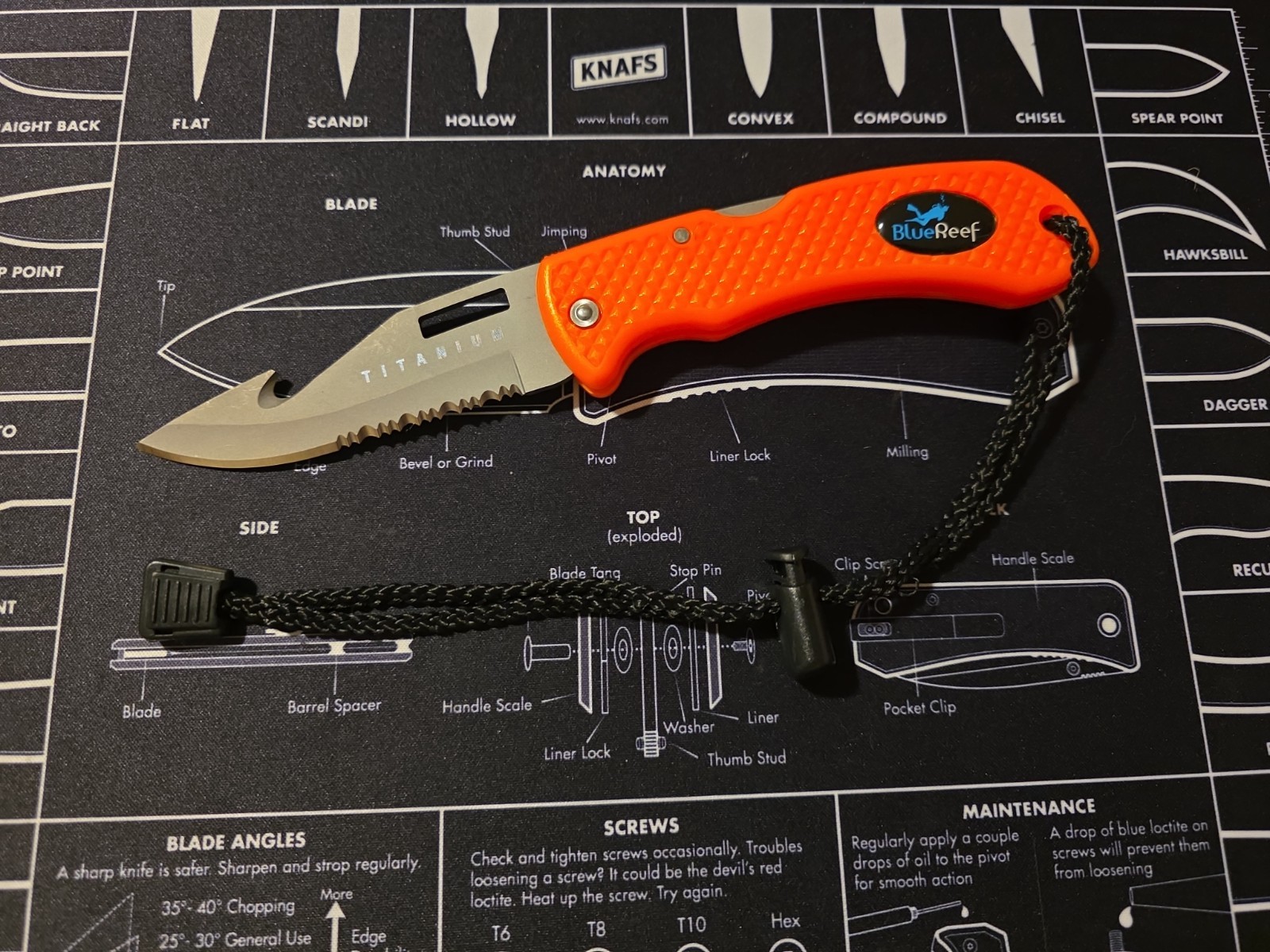 Blue Reef Scuba Titanium Folding Knife Orange