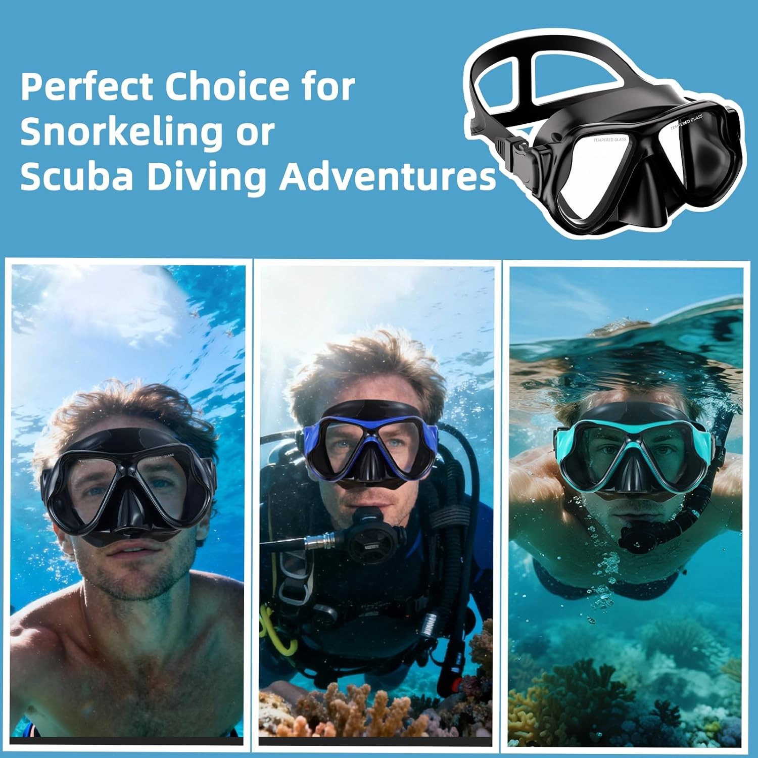 Scuba Mask, Diving Mask with Anti-Fog HD Tempered Glass Diving Goggles Nose