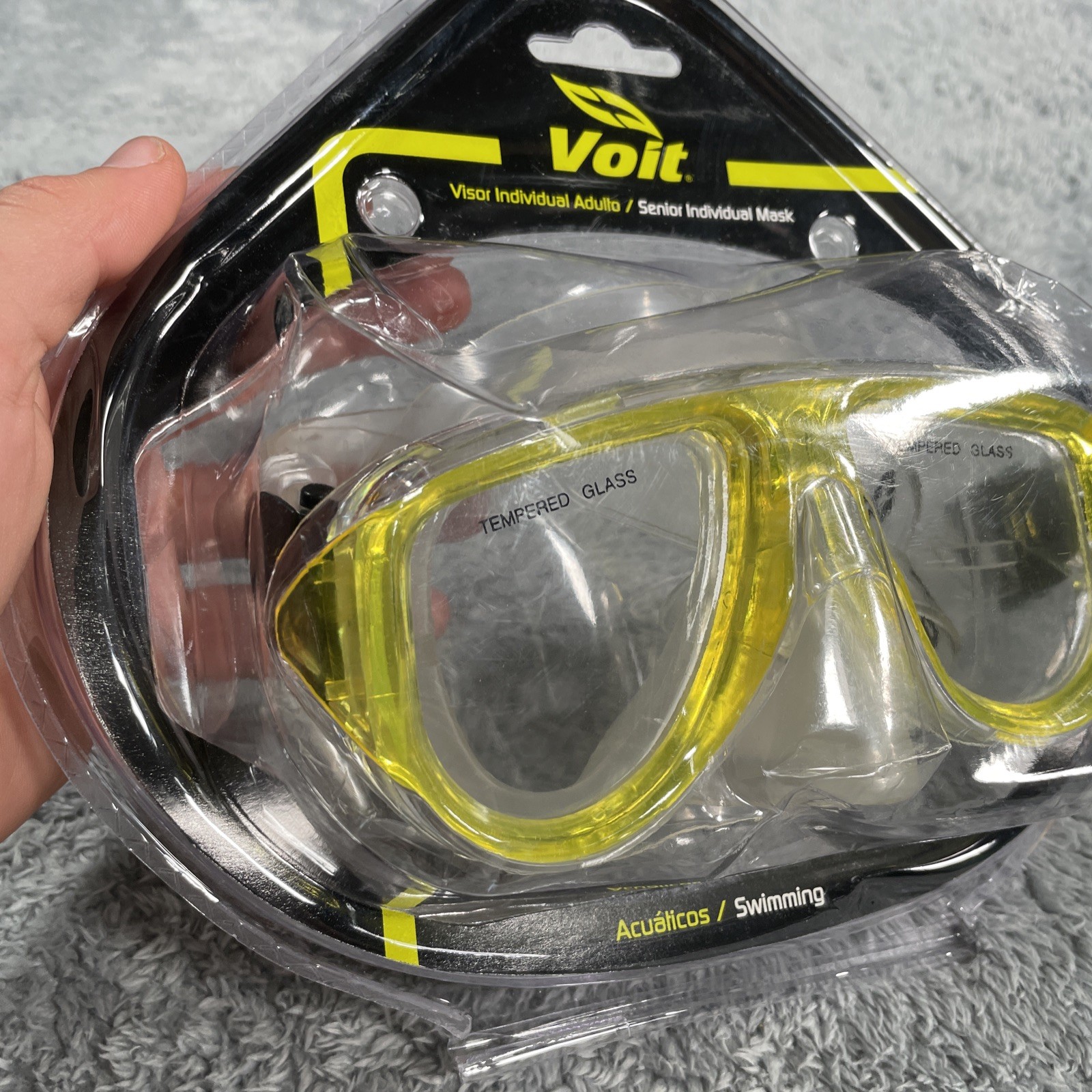 Voit Tempered Glass Lens Diving Goggles Scuba Swim Mask Yellow NEW SEALED