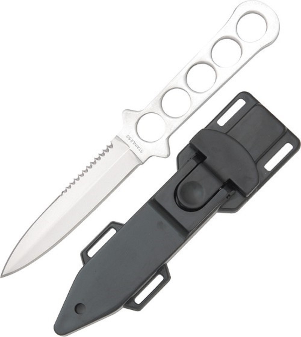 8.5″ SCUBA Dive Knife and Sheath w/ Rubber Leg Straps – Double Edge – NEW