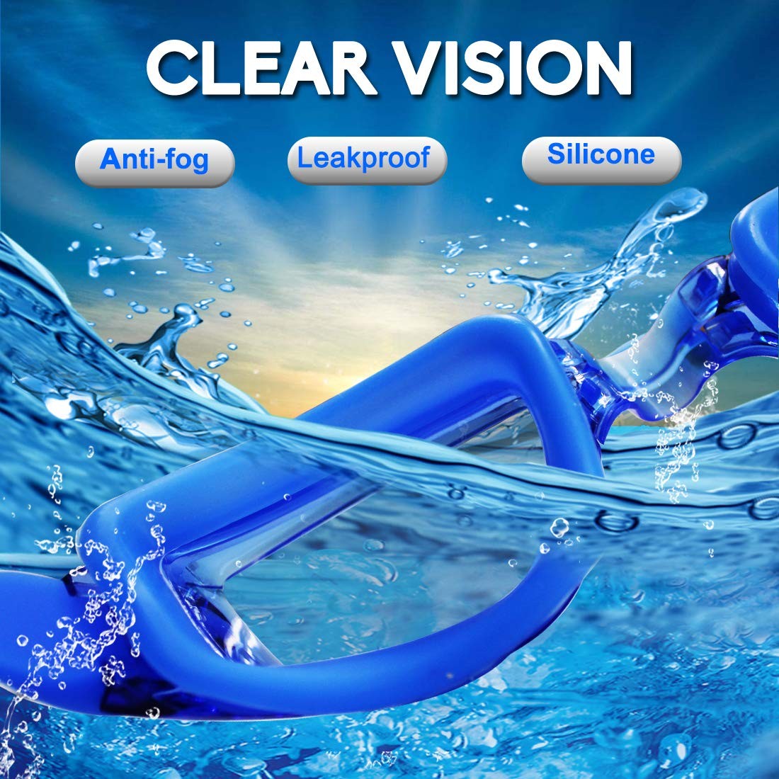 EverSport Swim Goggles, Swimming Glasses for Adult Men Crystal Blue & Black