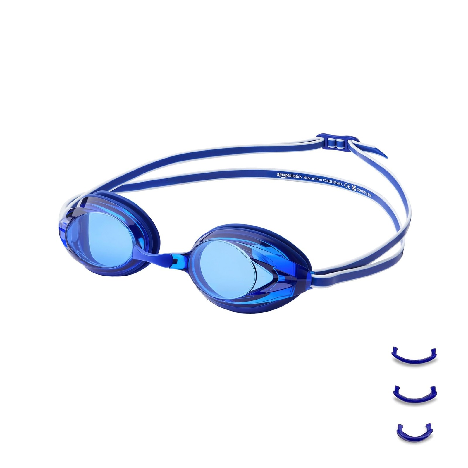 Amazon Basics Unisex Anti-Fog Swimming Goggles for Adults, Blue Adult,