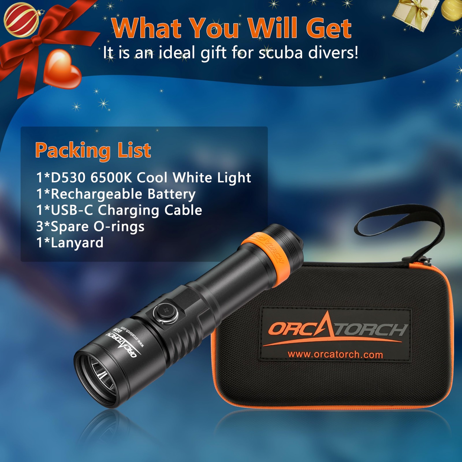 ORCATORCH D530 Dive Light 1500 Lumens SOS Signal Scuba Cool White