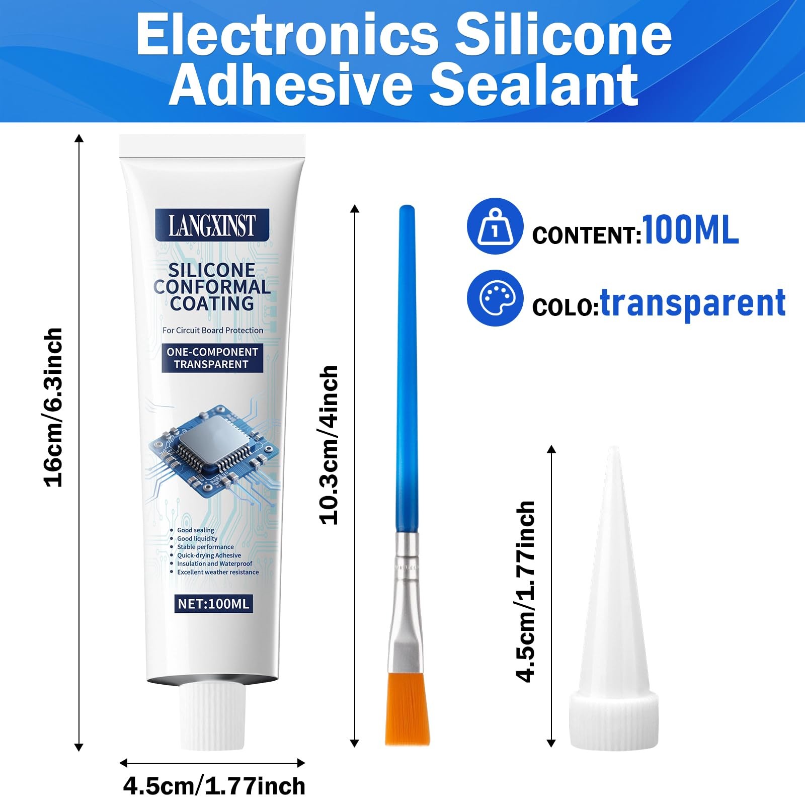 100ml Conformal Coating for Electronics, Silicone Adhesive 1 pack, Clear