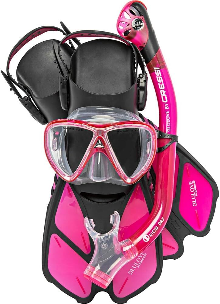Cressi Adult Adjustable Snorkel Swimming Set, Translucent Pink, Large/XLarge