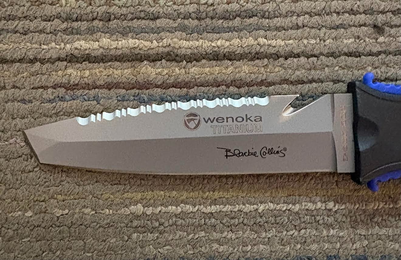Wenoka Deep See Titanium Dive Knife Blackie Collins Design Sharp Tip w/ Sheath