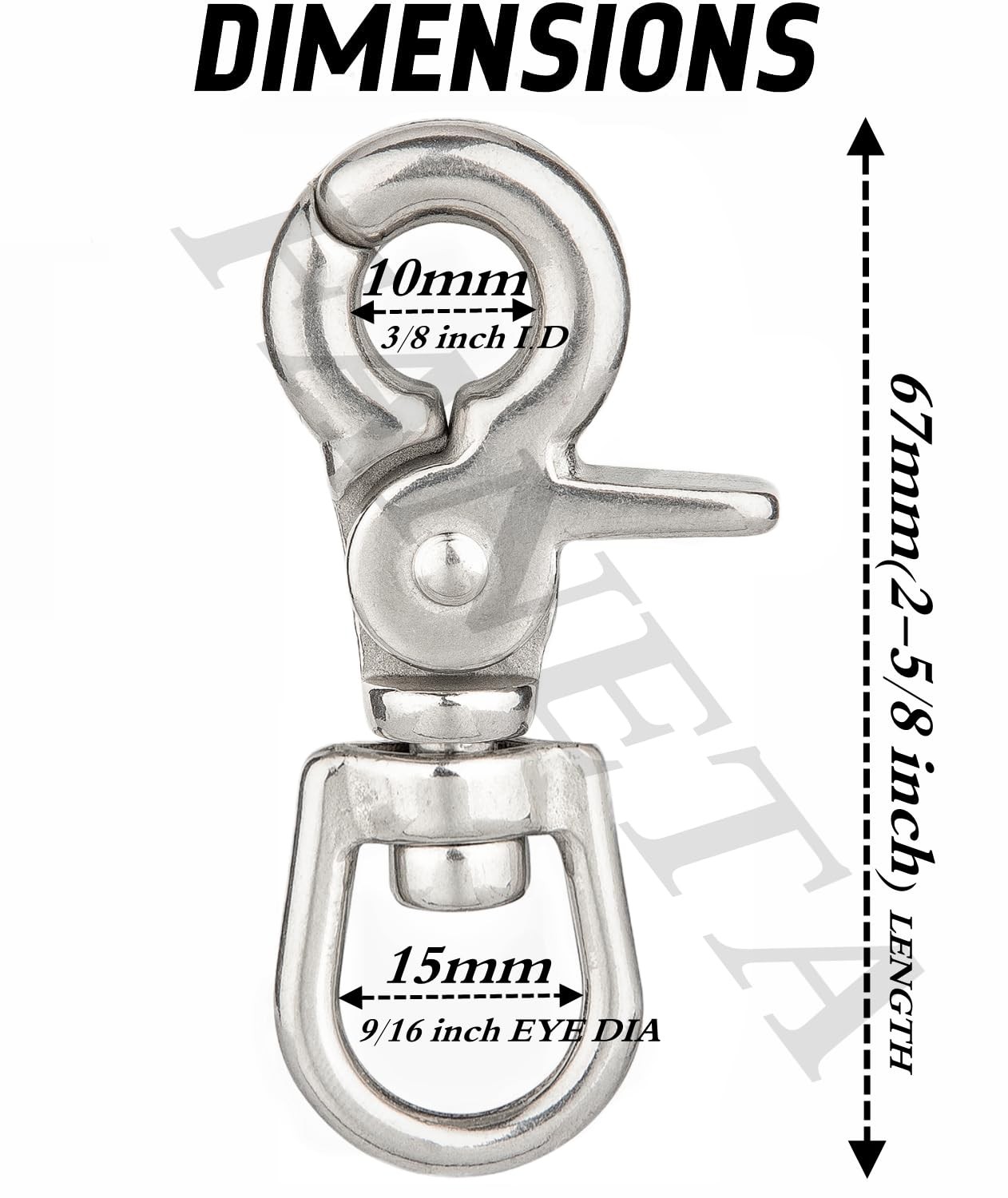 2 PCS 2-5/8 Inch Trigger Snap Hooks, Swivel, 316 Stainless Steel, Marine Grade