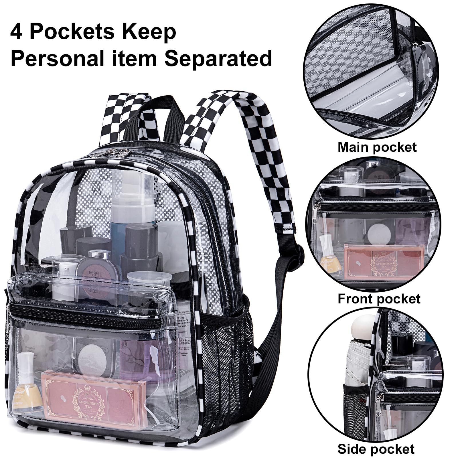 BTOOP Clear Mini Backpack for Stadium Events 12» H-Mini, Black White – Plaid