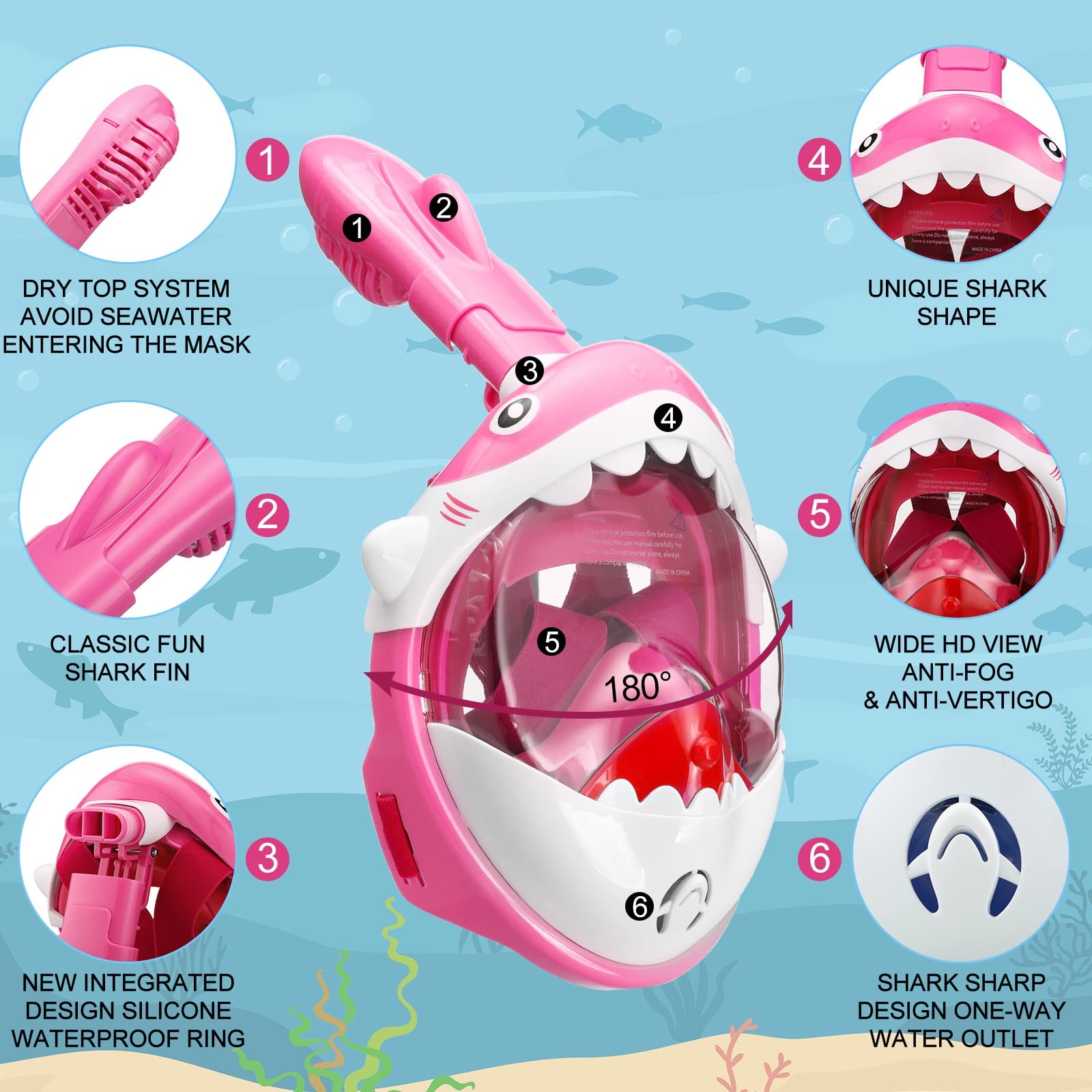 2 Pcs Full Face Snorkel Mask for Kids with Adjustable Swim Fins 180 Degree Pa…