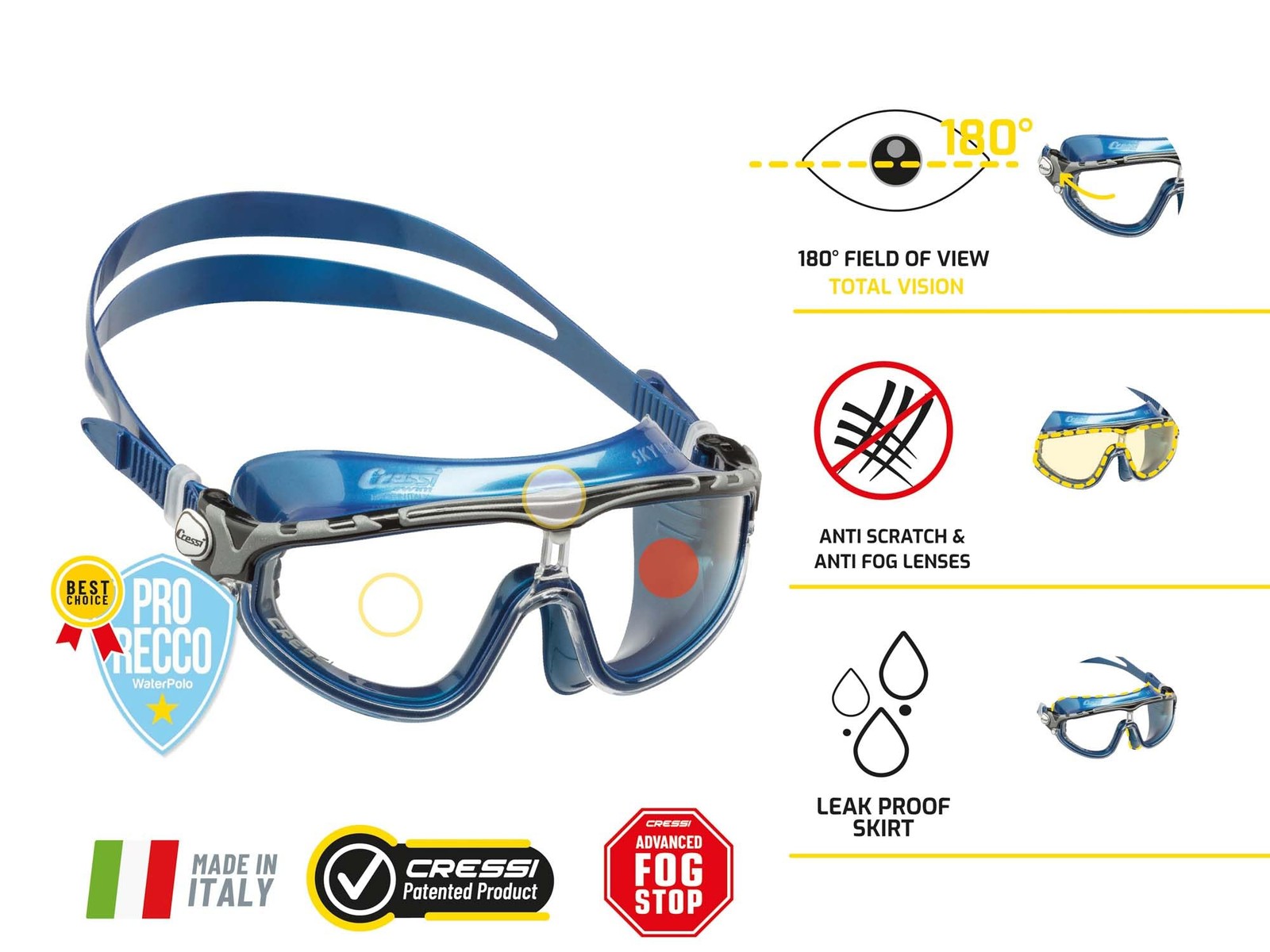 Cressi Skylight Swim Goggles Clear/Black/Blue Duplicate