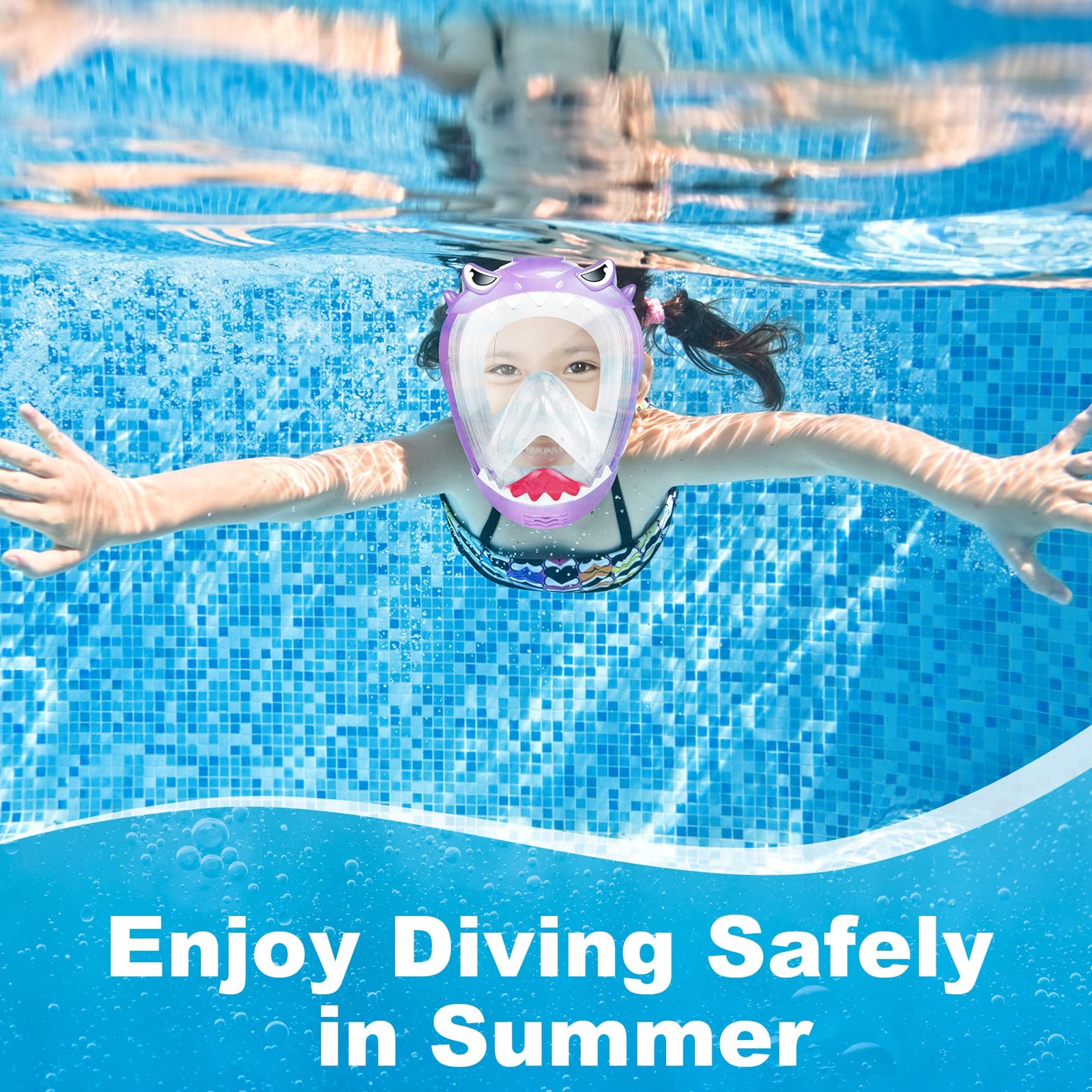 Full Face Snorkel Mask for Kids with 180° Panoramic View, Kids, Purple