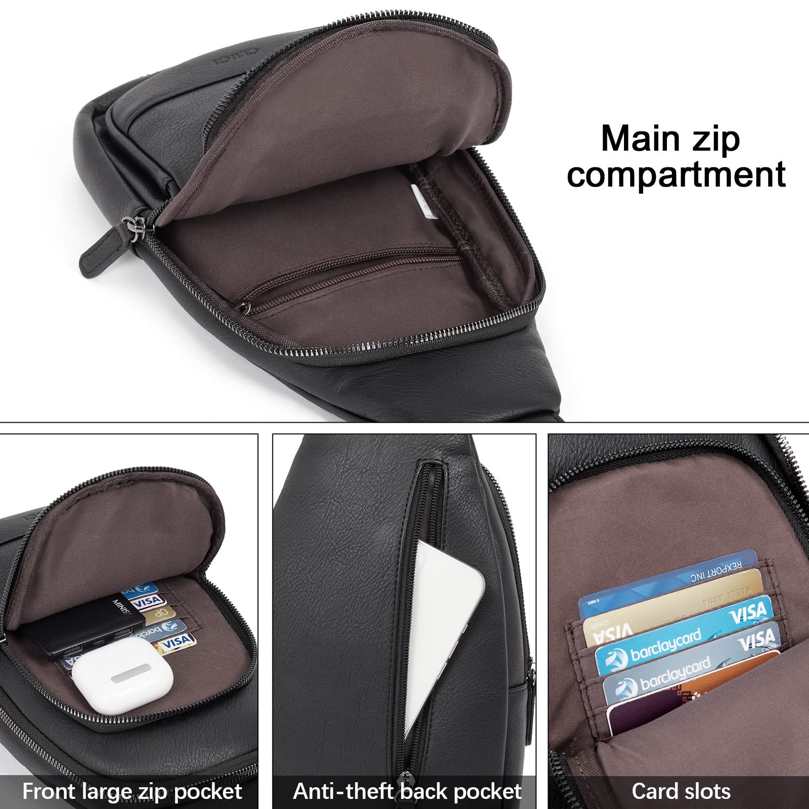 CLUCI Crossbody Bags for Women Men,Leather Sling Bag One Size, 0-2 Black