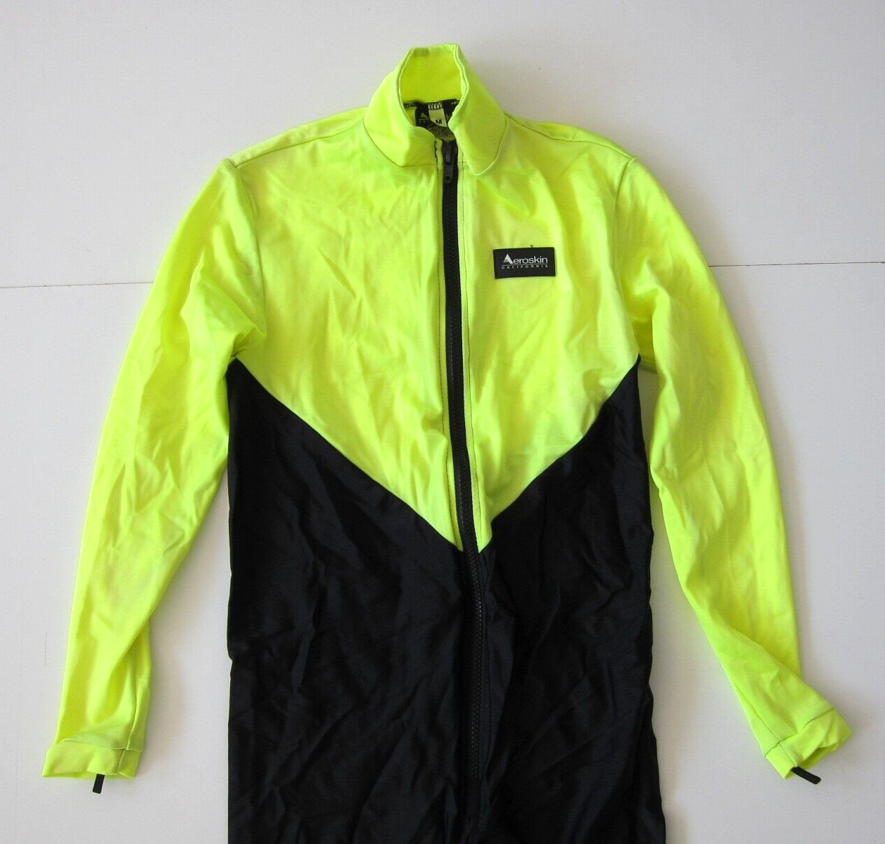 Aeroskin California Neon Yellow Black Nylon Zip Rash Guard Scuba Jumpsuit Medium