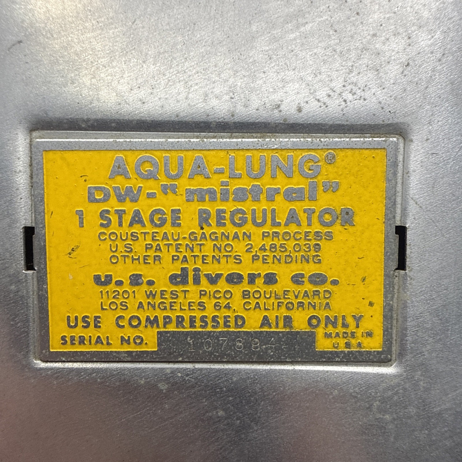 Vintage Aqua-Lung DW Mistral Single Stage Scuba Regulator U.S. Divers Cousteau
